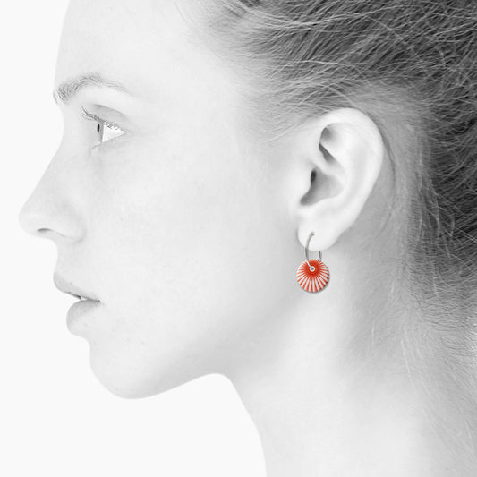 Splash creole earrings. Coral red. Sterling silver. Scherning Copenhagen