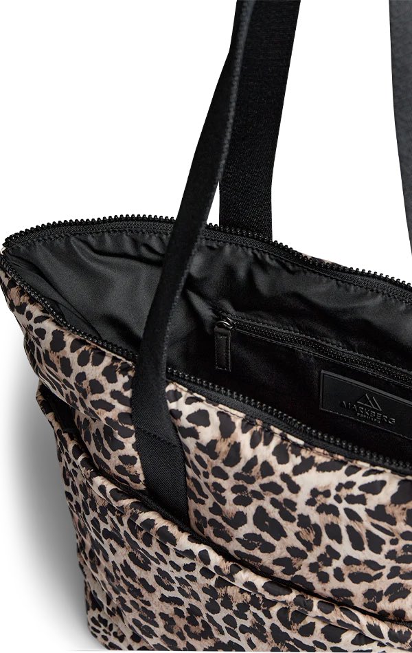 PerryMBG Shopper bag with leopard prints. Black and beige. Recycled polyester. Markberg