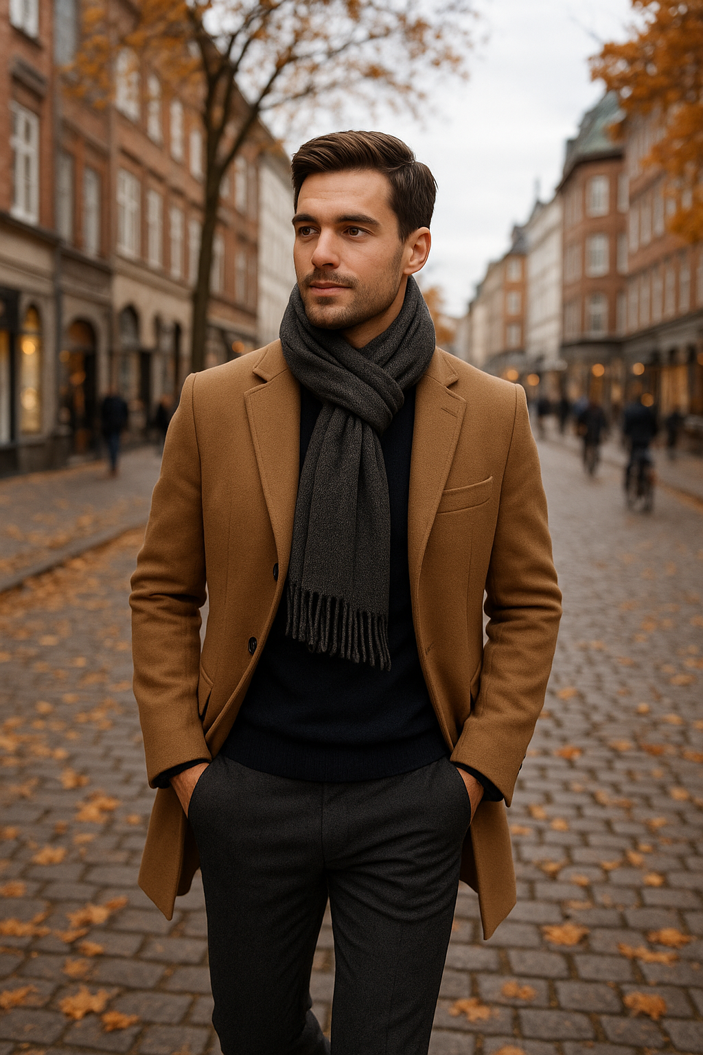 En mand gå med pæn halstørklæde på i København