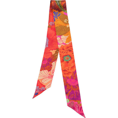 Bouquet Twilly narrow scarf. 100% silk. Pink, orange. Bella Ballou
