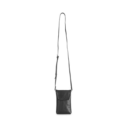 LuccaMBG mobile bag with strap. Whipstitch model. Black. Leather. Markberg