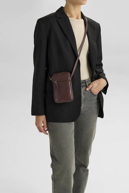 RiverMBG Mini crossbody. Unisex.Vintage. Brun og guld. Læder. Markberg