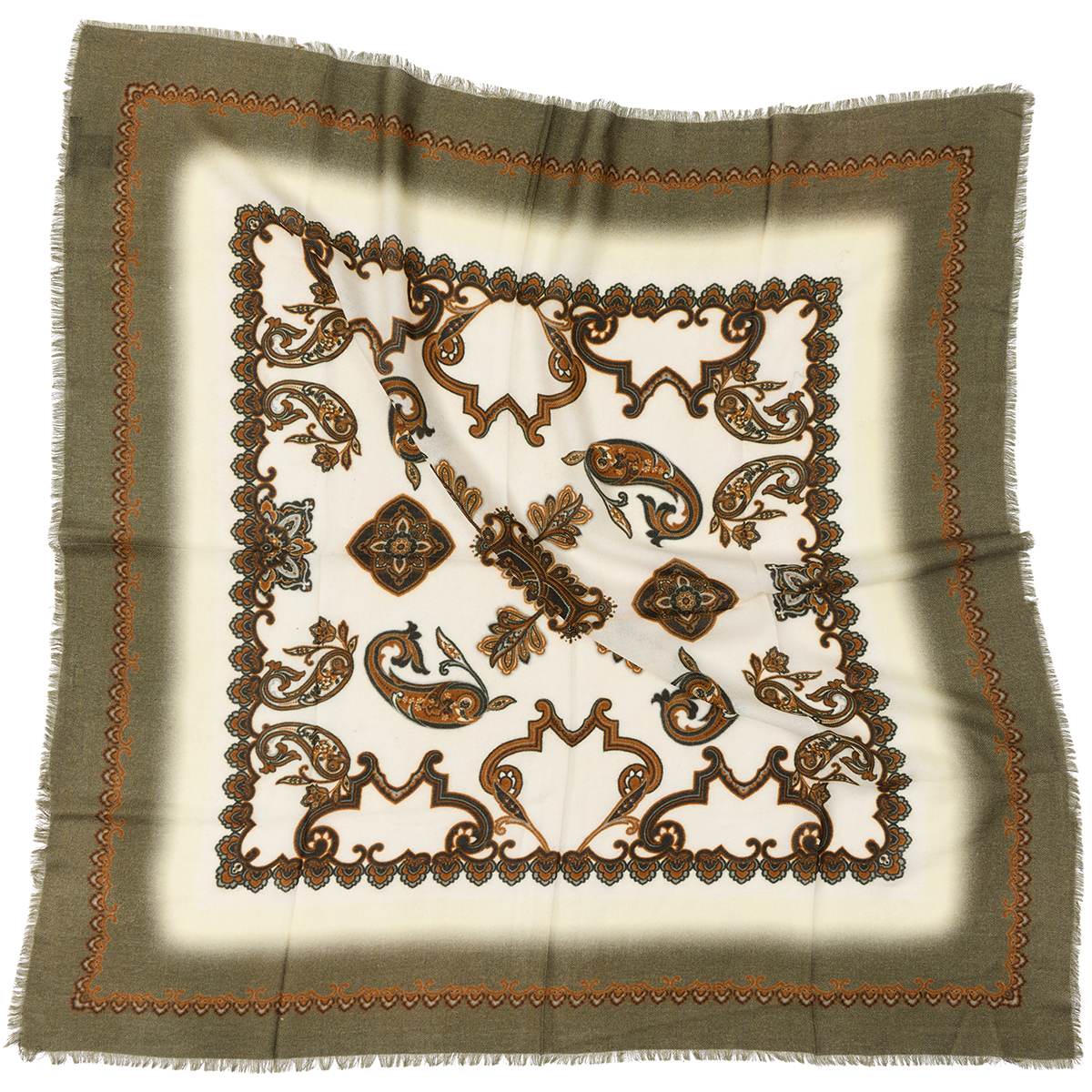 Royal Paisley tørklæde med rå ender. Unisex. 100% uld. Grøn. Bella Ballou
