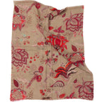 Vintage Flower tørklæde til hende. Uld og silke. Beige og rød. Bella Ballou
