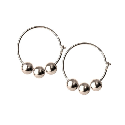 Glow hoop creol øreringe med tre perler. Sterling sølv. Scherning København